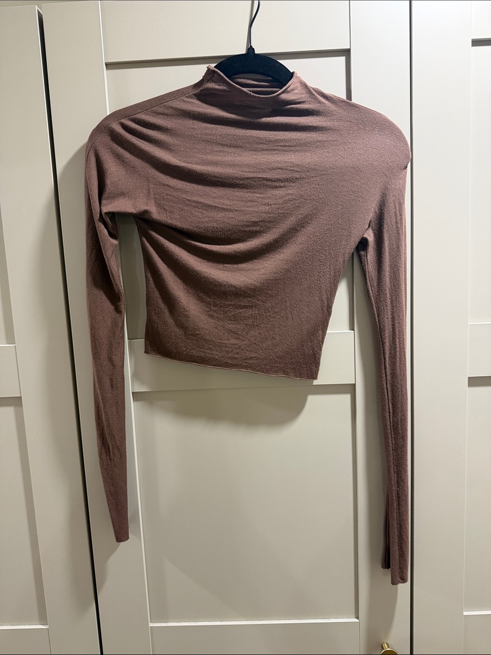 Long Sleeve Mock Neck Crop Top - Brown